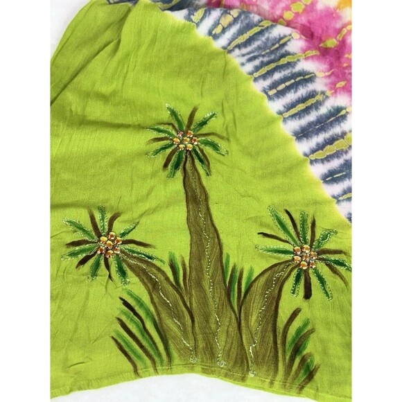 Metropolitan Size L Green Tropical Embroidered Beaded Sleeveless Long Sun Dress - Picture 4 of 6